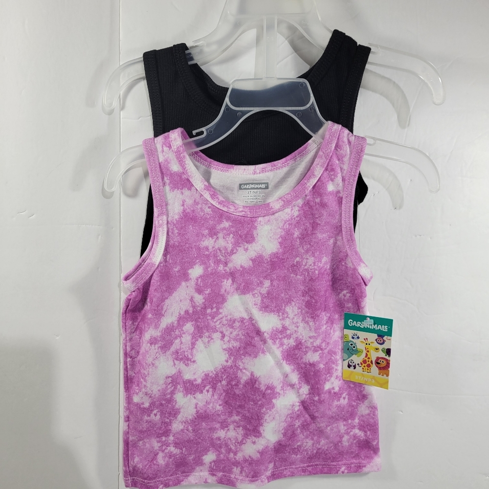 Toddler Girl Set Of 2 Tank Tops - Purple Tie Dye & Black - 365 Kids